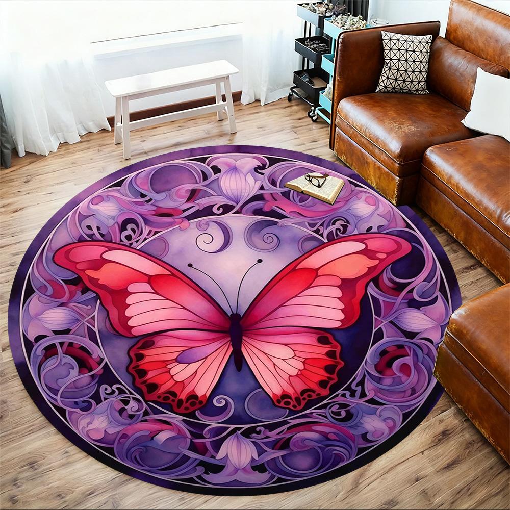 1pc Butterfly Pattern Round Chair mat office Area Rug - Non-Slip, Floor Mat for Office, Bedroom, Ideal home decor gift c0112052