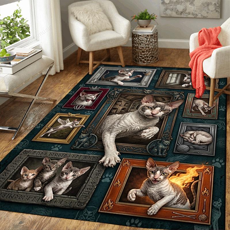 Cats Art Pattern Rug Floor Mat for Living Room or Bedroom Soft and Comfortable Carpet a Gift for Birthday and Holiday.
