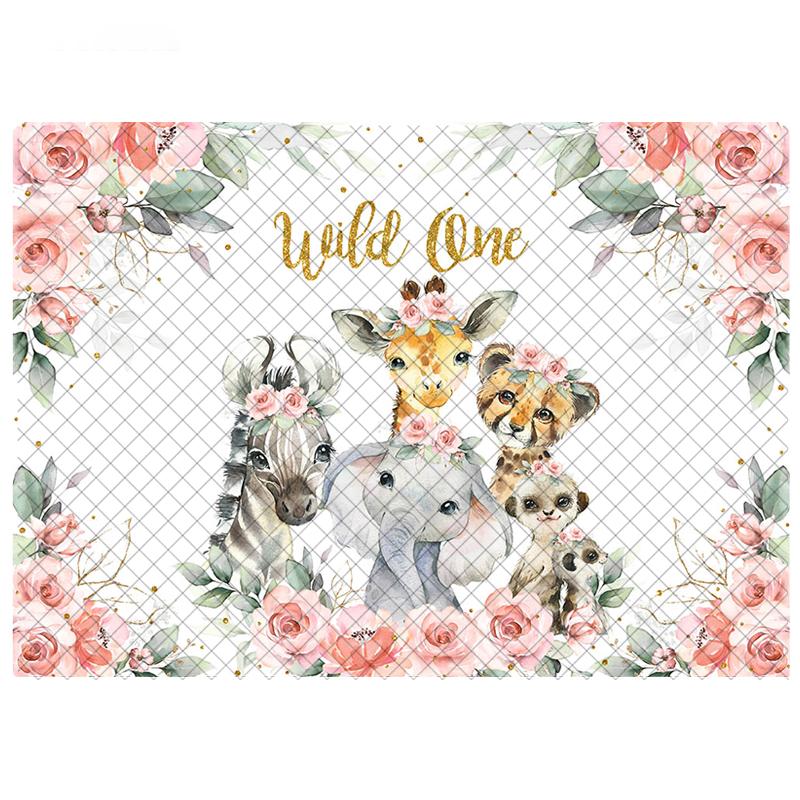 LS Photography Background Wildlife 1st Birthday Party Jungle Floral Decor Props Baby Shower Kids Portrait Photo Backdrop Studio