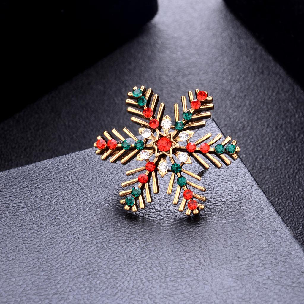 Retro Christmas Snowflower Shape Diamante Alloy Brooch Collar Pin