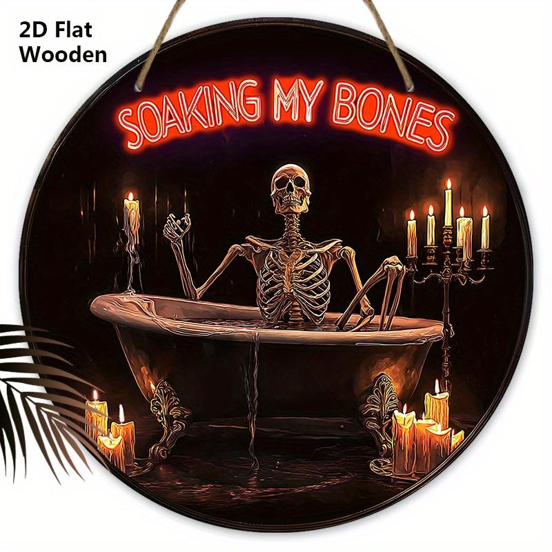 

Деревянная табличка на Хэллоуин с узором скелета - Уникальные фигурки-украшения - Идеально подходит для входной двери, двора, крыльца, декора комнаты 20cm/7.87in красный