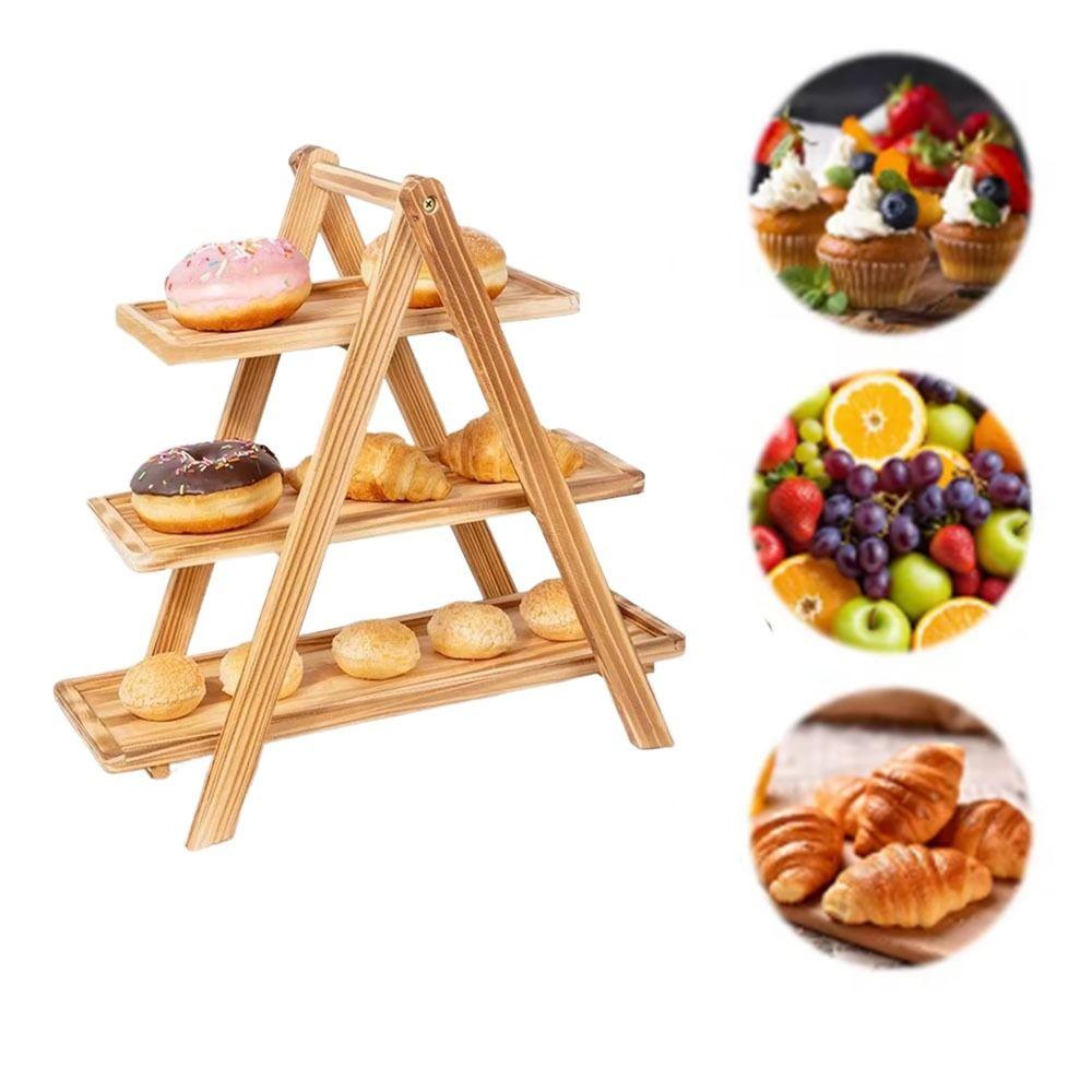 Detachable Design Wooden Serving Tray Three Layer Food Serving Tray  Dessert Party Organizer