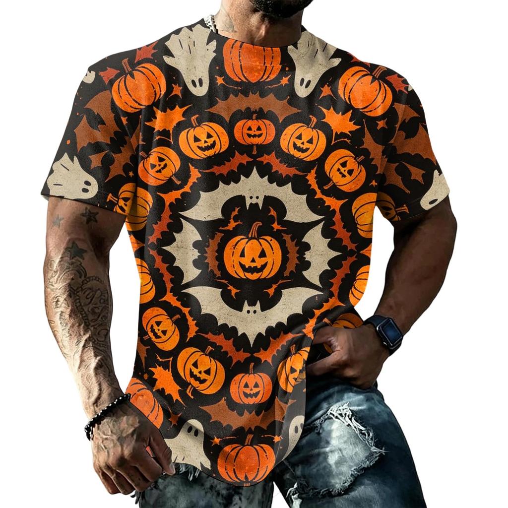 Men's Halloween Print T-Shirt, Short Sleeve Neck Tee for Halloween Celebrations
