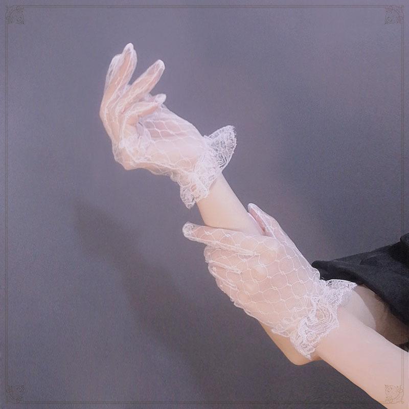 Sex Gloves Sweet Mesh Lace Summer Thin Black And White Gloves Lolita Flower Wedding Dress Hand Sleeves Women