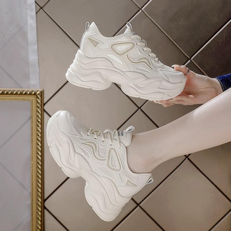 Fashion 9cm Height Increasing Shoes Women Summer Air Mesh Breathable Wedges Chunky Platform Hidden Heel Casual Sneakers Ladies