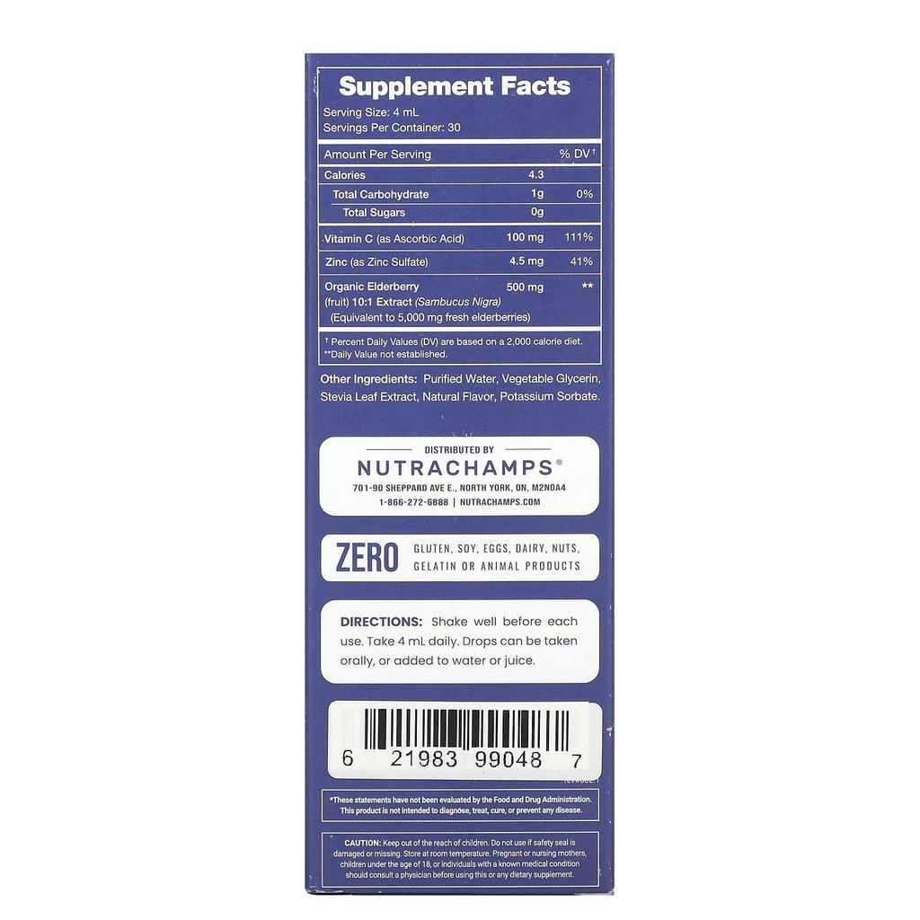 NutraChamps, Elderberry+, with Vitamin C and Zinc, with Natural Berries, 4 fl oz (120 ml)