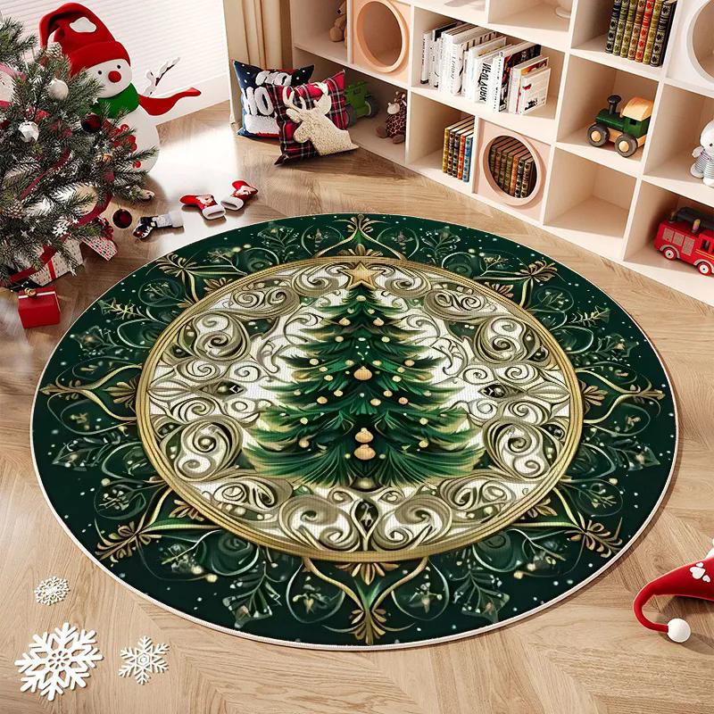 

WTEMPO Retro Christmas Themed Pattern Printed Bedroom Living Room Round Carpets Wardrobe Room Floor Mats Dressing Table Makeup Floor Mats 80cm зелёный