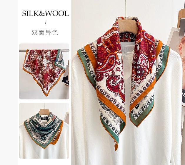 Spring, autumn and winter new high-end silk scarf women's fashion temperament printed shawl double-sided silk scarf