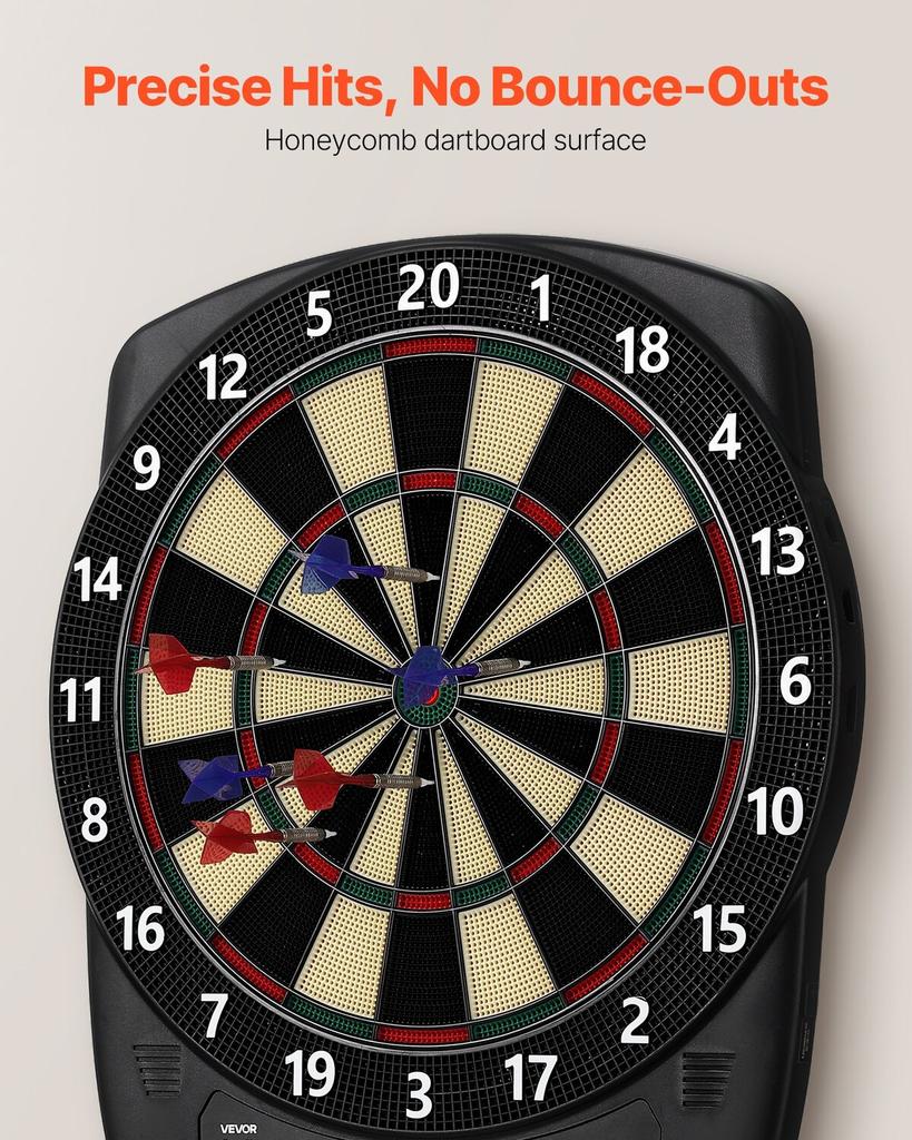 Electronic Dart Board, 336mm Target Dartboard with 43 Games & 200+ Variations for Up to 8 Players, 6 Dart Shafts with Flights & 50 Soft Tips, Color
