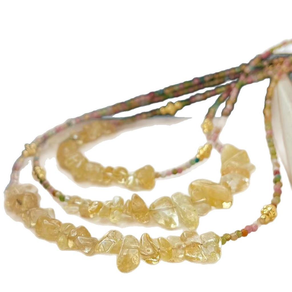 Vintage Natural Tourmaline Citrine Design Sense Necklace Clavicle Chain