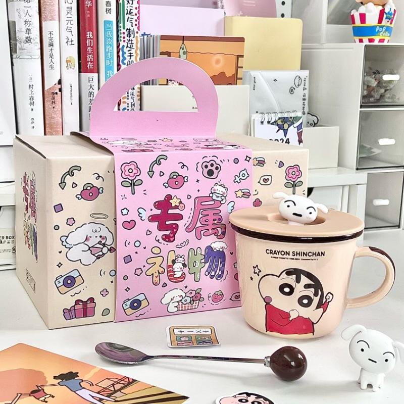 Crayon Xiaoxin Ceramic Mug with Lid Spoon Boys and Girls High Value Milk Scale Cup Couple Coffee Breakfast Cup