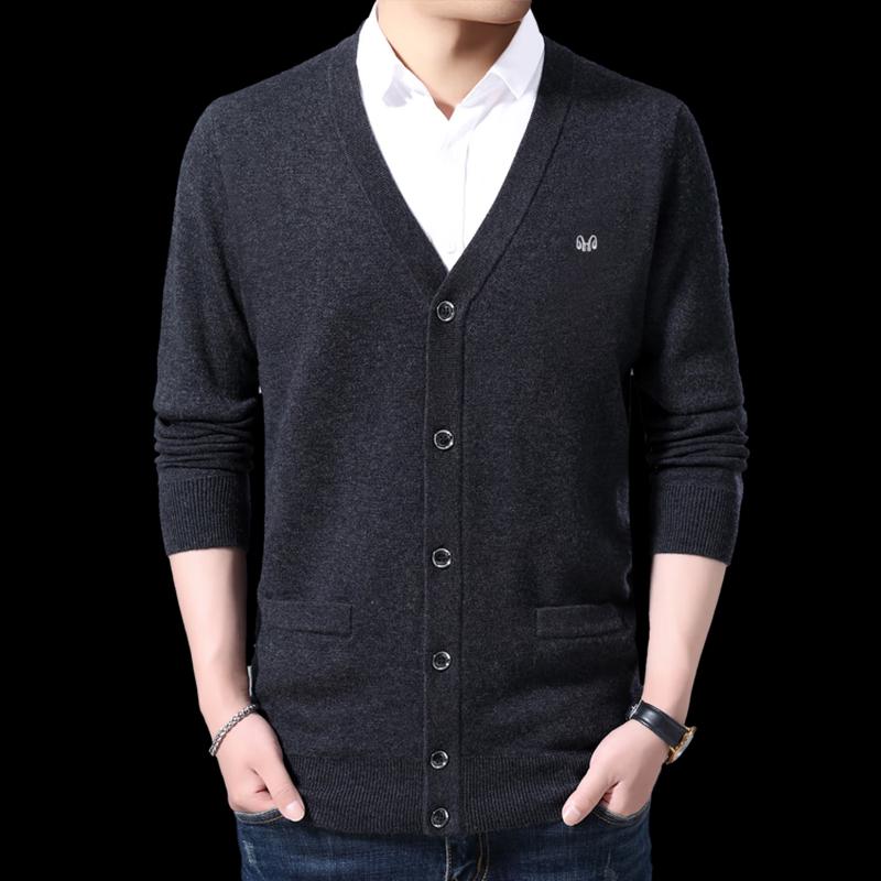 Hengyuanxiang Men's V-Neck Wool Blend Knit Cardigan