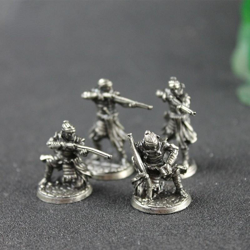 White Copper Japanese Shogunate Samurai Gun Soldiers Figurines Miniatures Vintage Metal Soldiers Model Statue Desktop Ornament