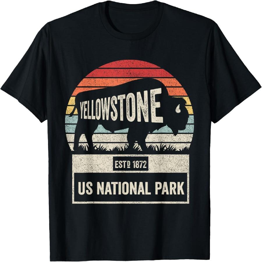 Ретро Винтаж Национальный Парк Йеллоустоун США Бизон Буйвол Футболка XXXXXL чёрный