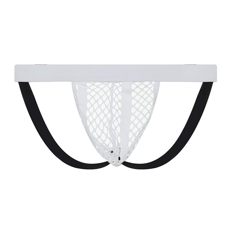Men's Breathable Mesh Buttock-Revealing Double U-Bulge Thong Underwear