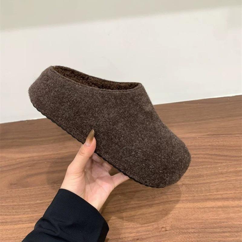 Retro thick-soled bag head half slippers women's new autumn and winter fluffy slippers women's outer shoes