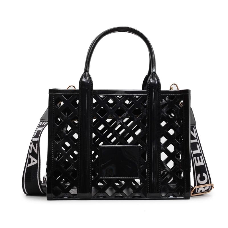 

Пластиковая пляжная сумка большой вместимости, новая летняя мода для мягких девушек, полая сумка через плечо, сумка-корзина для овощей, тренд чёрный