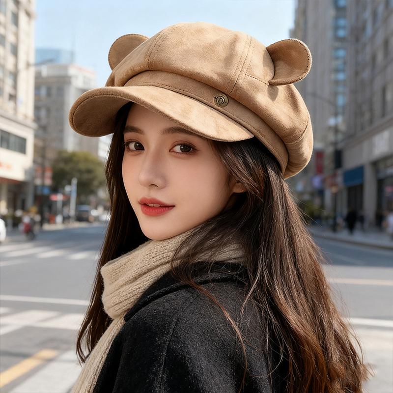 

Осенне-зимний новый замшевый берет, женская ретро маленькая восьмиугольная шляпа, универсальная и милая шляпа художника, тренд M（56-58cm）