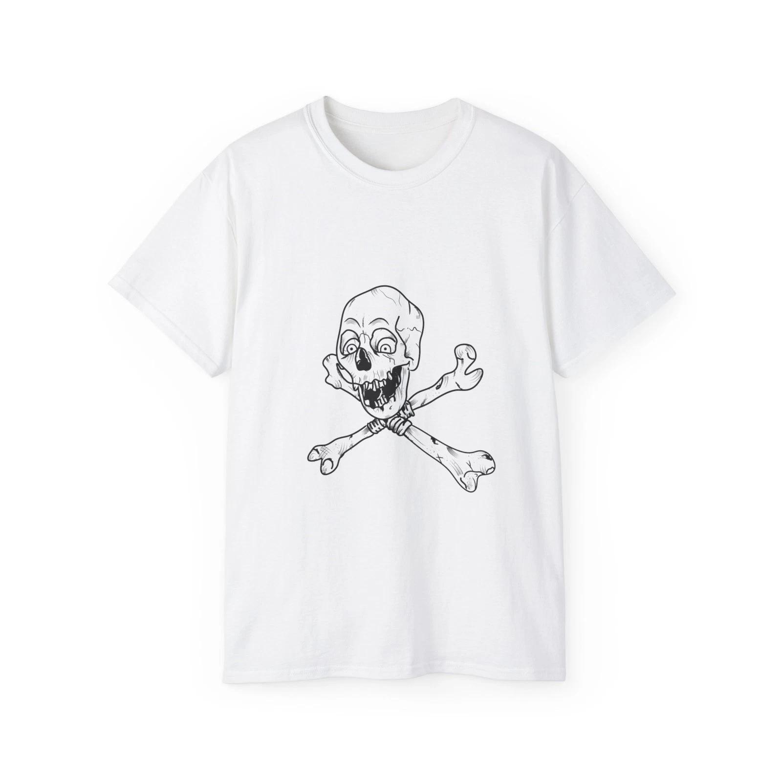 Skull Bones Skull And Bones Cartoon Line Art | Custom Graphic T-Shirt XL