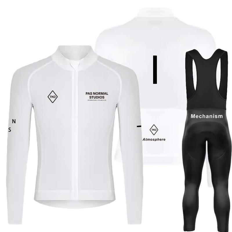 Mens Cycling Jersey Bib Shorts Set Long Sleeve Quick-Dry Compression Fit Road Bike Riding