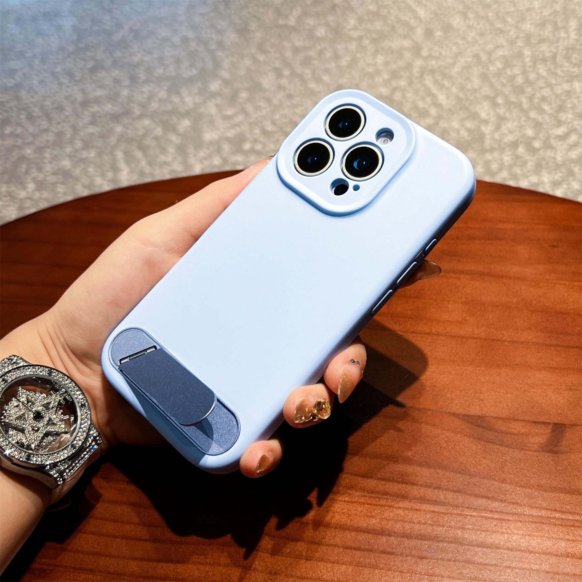 

For iPhone 16 Pro Max Case with Kickstand Precise Cutouts Liquid Silicone+PC Phone Cover Baby Blue