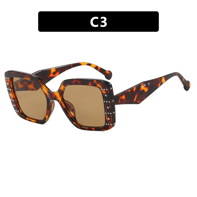 JYL Square Rivet Glasses Frame Anti-Blue Light Leopard Women Computer / 13178