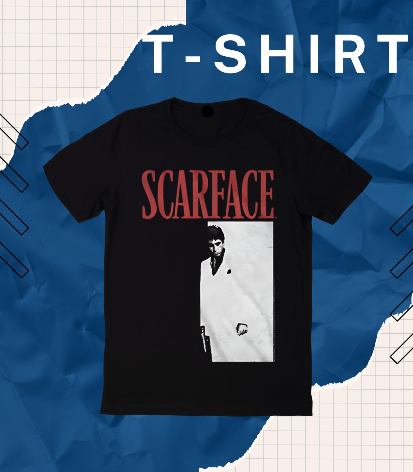 Scarface Tony Montana Movie Poster Pacino Vintage Black Gangster Men s T-Shirt Mens Womens Tees Top. M