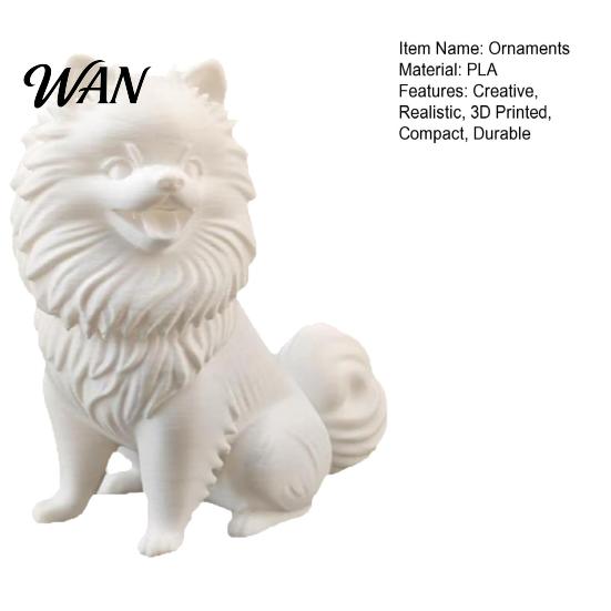 Exquisite Hair Texture Decor 3D Printed Cute Pomeranian Dog Figurine, White Twisting Head Puppy Statue, Small Detailed Model Desktop Ornament for Home