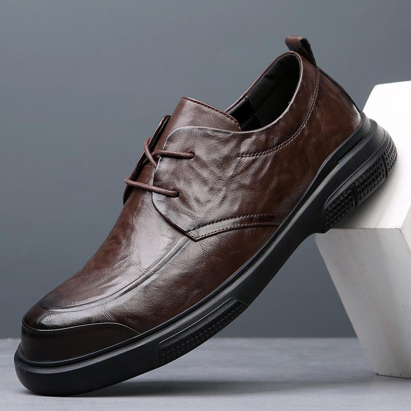 2025 spring new men's shoes leather thick-soled breathable soft-soled business casual shoes trendy versatile formal leather shoes men