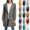 Women Solid Stripe Rain Jacket Outdoor Plus Waterproof Hooded Raincoat Windproof