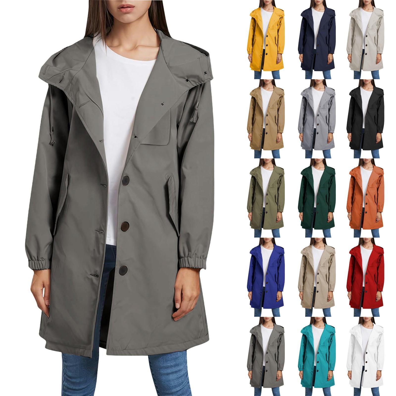 

Women Solid Stripe Rain Jacket Outdoor Plus Waterproof Hooded Raincoat Windproof XL червоний