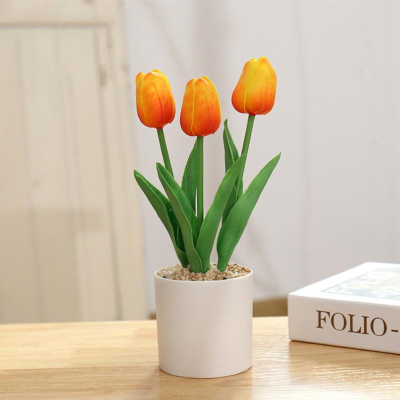 Artificial Tulip Flower Bonsai Ornaments Simulation Fake Potted Bouquet For Home Office Room Desk