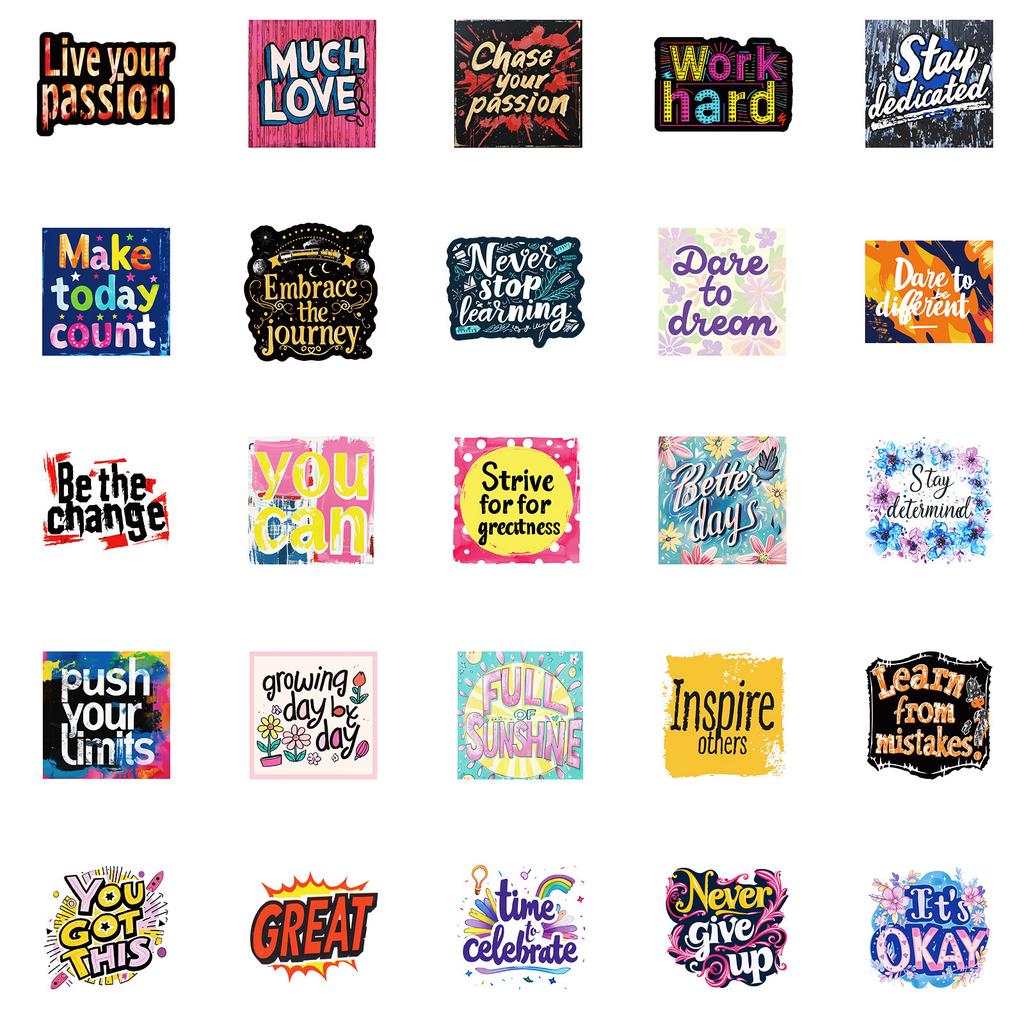 50 Inspirational English Phrase Stickers DIY Mobile Phone Case Suitcase Notebook Skateboard Water Cup Creative Stickers