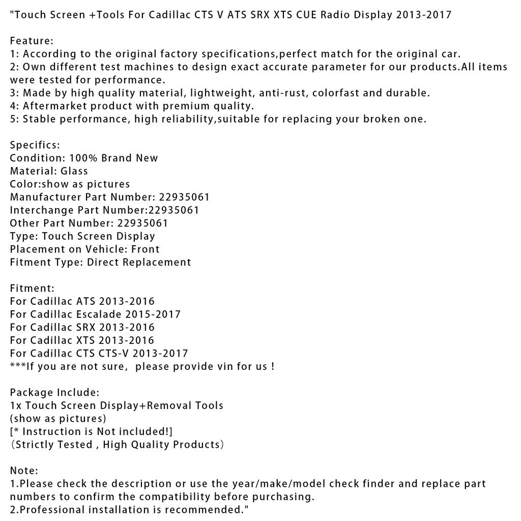 Touchscreen + Werkzeuge Für Cadillac CTS V ATS SRX XTS CUE Radio-Display 2013-2017