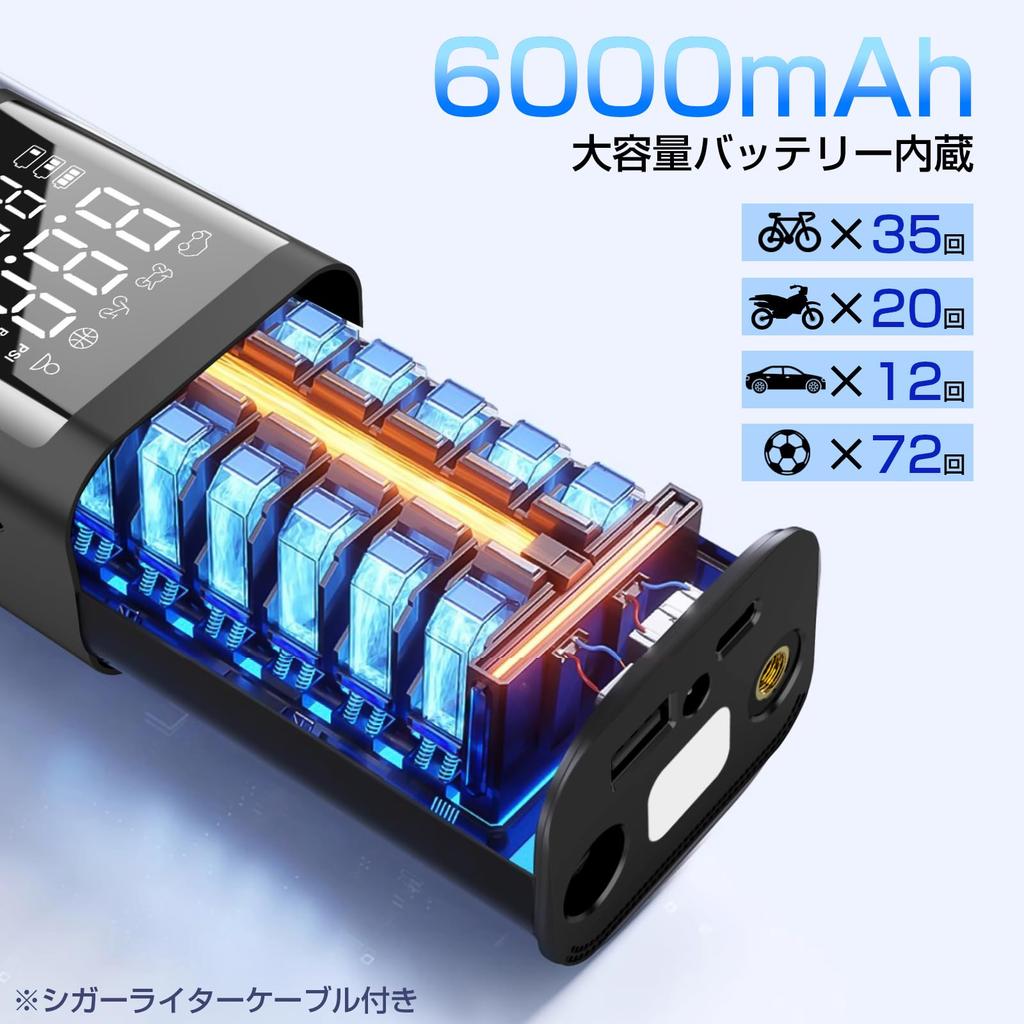Electric Inflator Air Pump, Multifunctional, Rechargeable, Fast Filling, Cordless 6000mAh