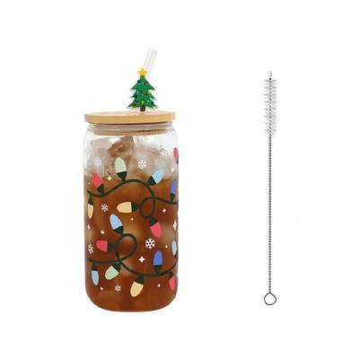 Copo de Natal que Muda de Cor, Copos de Vidro com Tampas e Canudos Reutilizáveis Copos de Vidro para Café Gelado Decorações de Festa de Natal