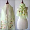 All Over the Linen Stole Embroidered Scarf Floral Ribbon Gauze Hemp Handmade Green [.a World] 100% Women's (Light Green)