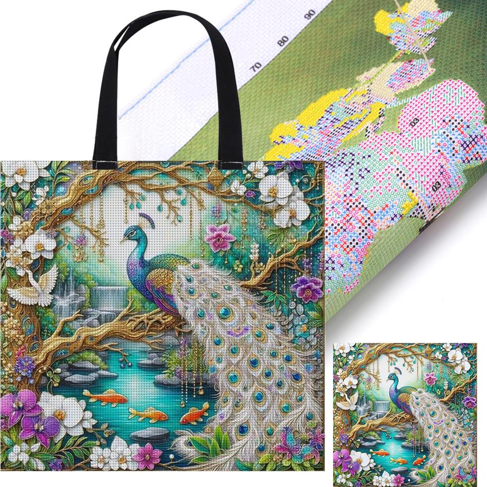 

11CT Cat Peacock Owl Parrot Embroidery Kit Personalized Bag Cross Stitch Kit Canvas Bag DIY Sewing Project Bag Gift for Friends