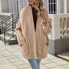 Ladies New Autum And Winter Loose Cable Knit Mid-length Sweater Coat