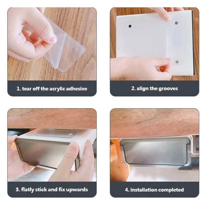 Durable Plastic Concealed Drawer Storage Box Under Desk with Strong Adhesive Drillless Installation for Space Saving Organization of Stationery and