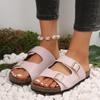 Casual Thick-bottomed Cool Slippers Women's Summer New Double Belt Buckle Outer Wear One-word Large-size Beach Slippers Women