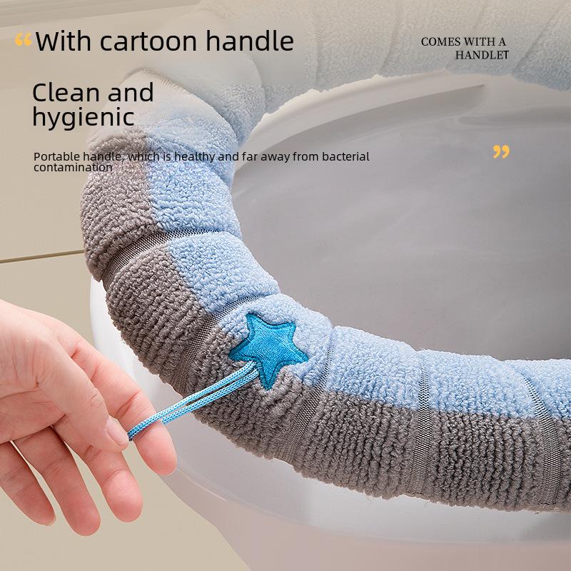 Pletený polštář na toaletní sedátko ve tvaru O s kresleným motivem - silný, pratelný potah