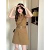 Cool and Beautiful Style Retro Sexy Sweet Cool Style Sleeveless Lapel Suit Skirt with Belt Slim Looking Dress Short