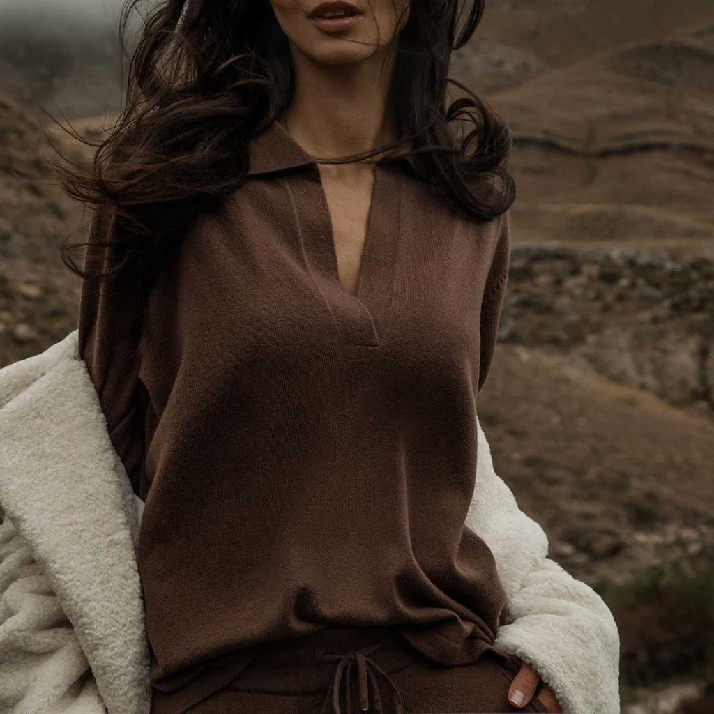 GMXIA Women's Polo Collar Jumper Autumn and Winter Casual Versatile Lapel Knit Pullover Jumper