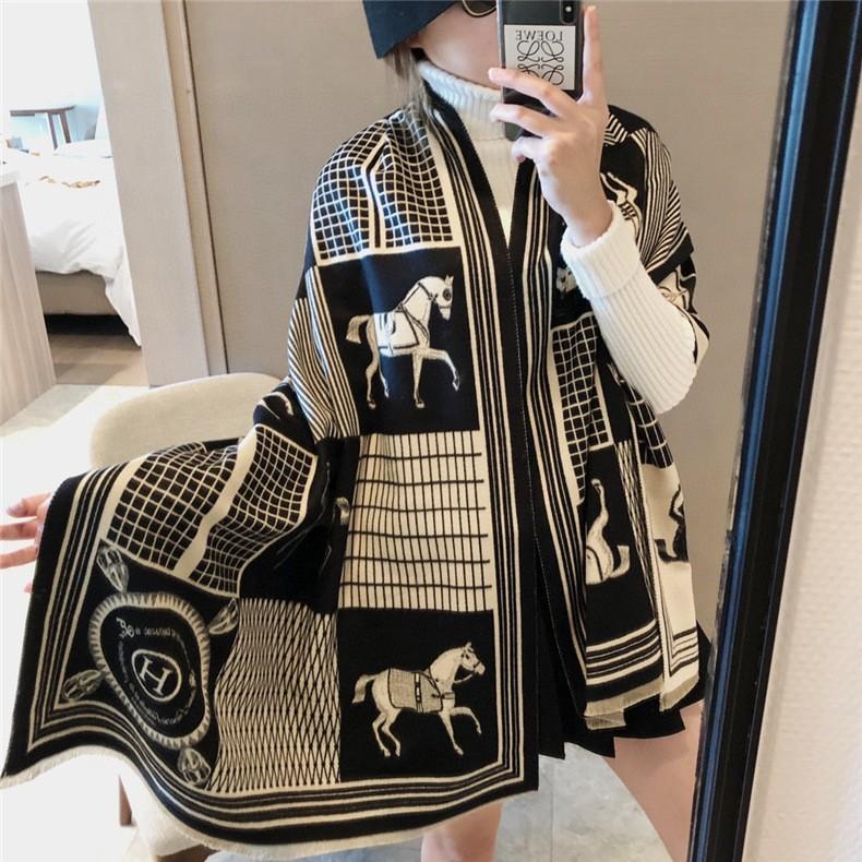 Classic Fashion Letter Thousand Birds Grid Imitation Cashmere Scarf Women's Winter Thickened Double Sided Air Conditioning Shawl Scarf Women's
