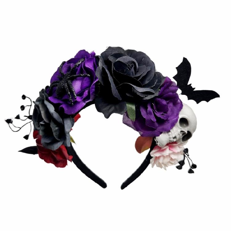 Fabric Rose Skull Hairhoop Hair Ornament Dark Series Hairband For Roleplay Event And Halloween Seasonal Celebration