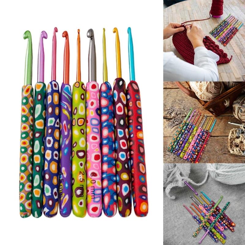 9Pcs Ergonomic Handle Crochet Hook, 2MM-6MM Ergonomic Crochet Needle Long Handle Crochet Hook for Beginner Hobbyist