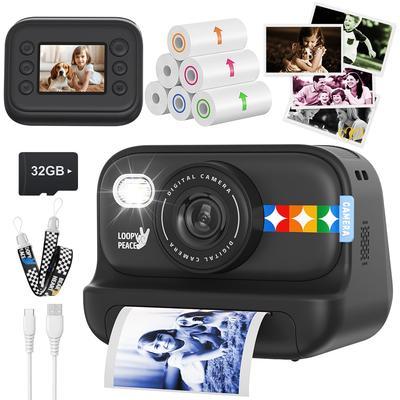 Kids' Instant Camera with 4-Color Printing: New for 2025, 48MP, 1080P Video, 2.0-inch IPS Screen, Thermal Paper, 32GB Memory Card, Strap, USB Charging