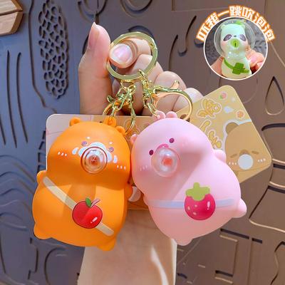 Pendentif Porte-clés Panda de dessin animé qui crache des bulles Capybara à fermeture éclair Pendentif Porte-clés Voiture Sac Petits Cadeaux