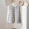 Women's Sleeveless Down Vest Round Neck Lightweight White Duck Down Warm Puffer Gilet Inner Wear Vest